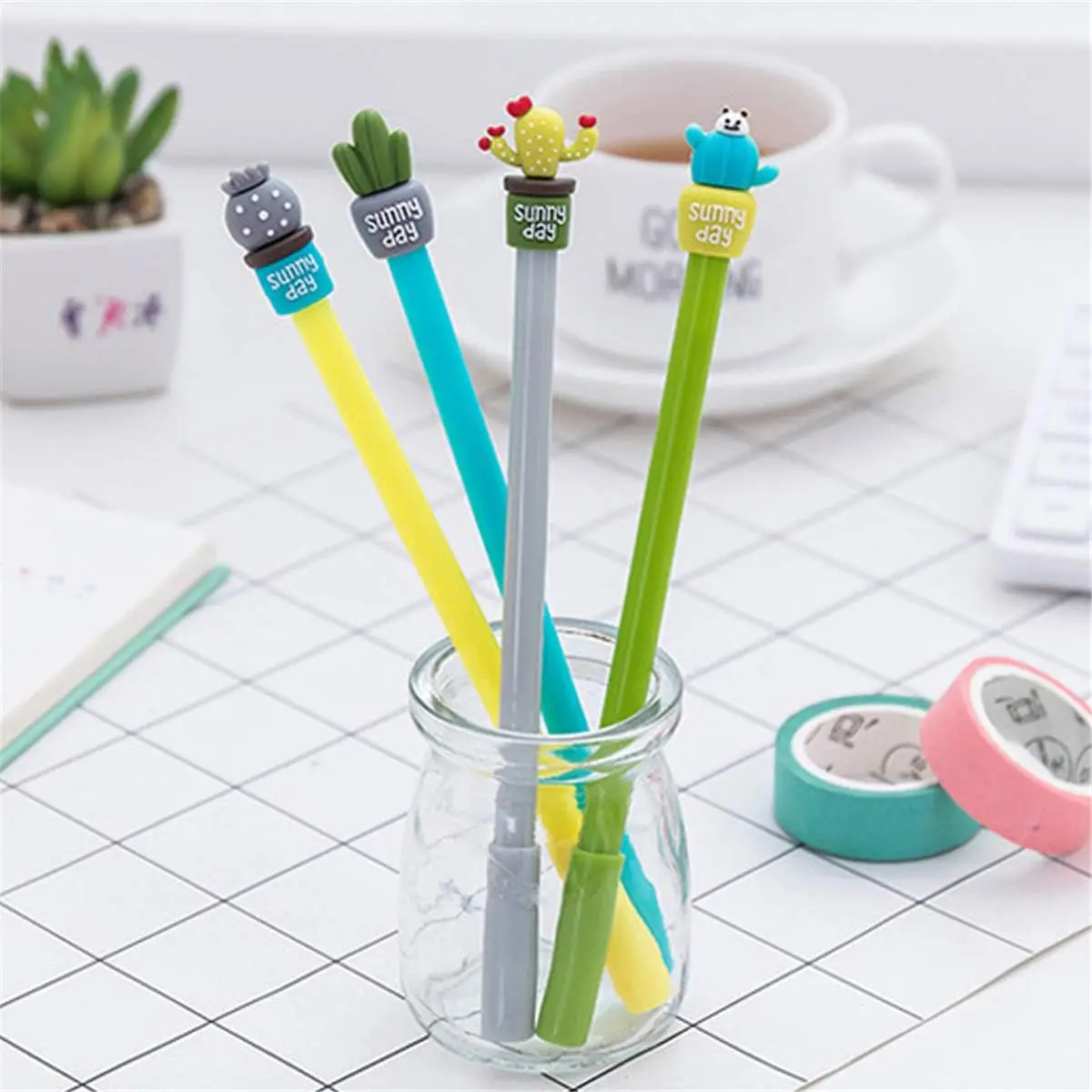 

24 шт., оптовая продажа, кактус, бонсай, стиль, креативный модный дизайн, гелевая ручка, мультяшные студенческие канцелярские товары и офисные принадлежности