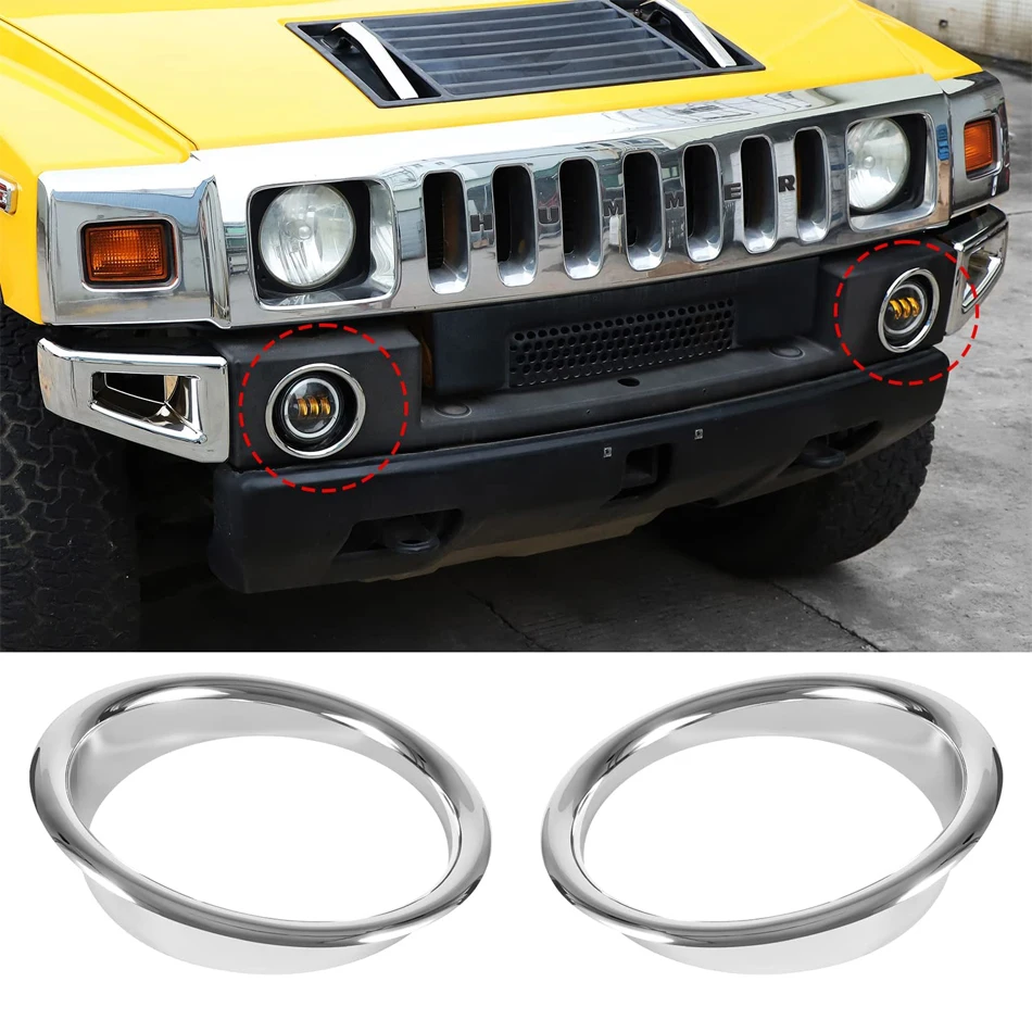 

TML Front Bumper Driving Fog Light Ring Bezels Covers Trim Molding Chrome Exterior Accessories for Hummer H2 2003-2009