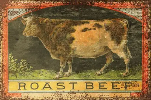 Cow Vintage Retro style Metal Sign, Roast Beef, Man shed, BBQ, cafe, butchers