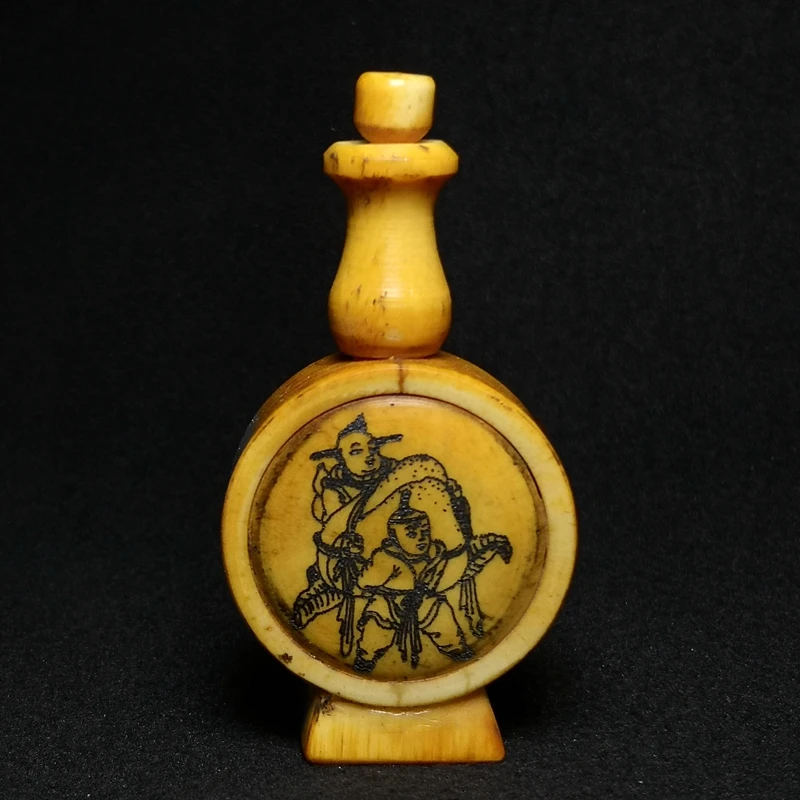 YIZHU CULTUER ART Size 8 X 4.2 cm Old Chinese Hand Carved Inlay boy lad person Statue Snuff Bottles Desk Ornaments Collection