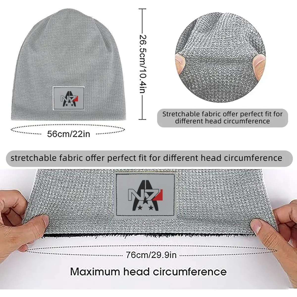 Mass Effect N7 Alliance Waffle Knit Fleece Lined Beanie with PU Leather Patch Unisex Warm Winter Soft Cap