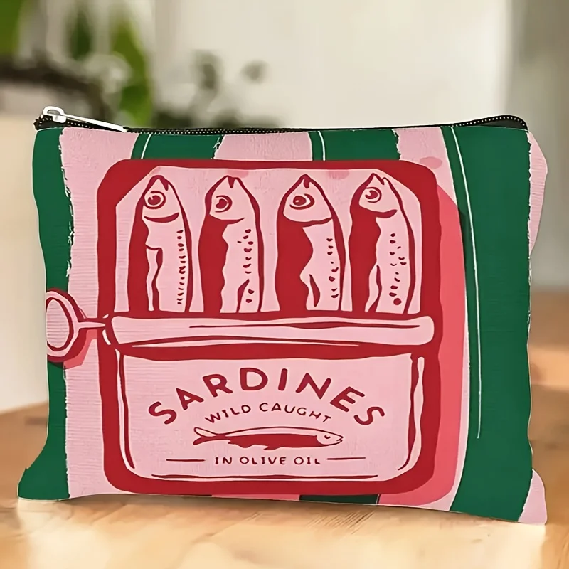 1 Piece Retro Sardine-Themed Makeup Bag - Multifunctional Zipper Pouch for Women, Perfect Travel Zipper Storage Bag, Fun Birthday Gift