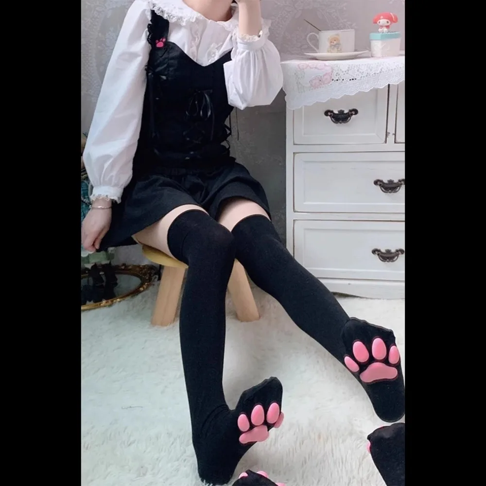 Cute Velvet Cat Paw Stockings Pink Paw Pads Thigh High 3D Kitten Claw Socks Cute Long Socks y2k Lolita JK Knee High Socks