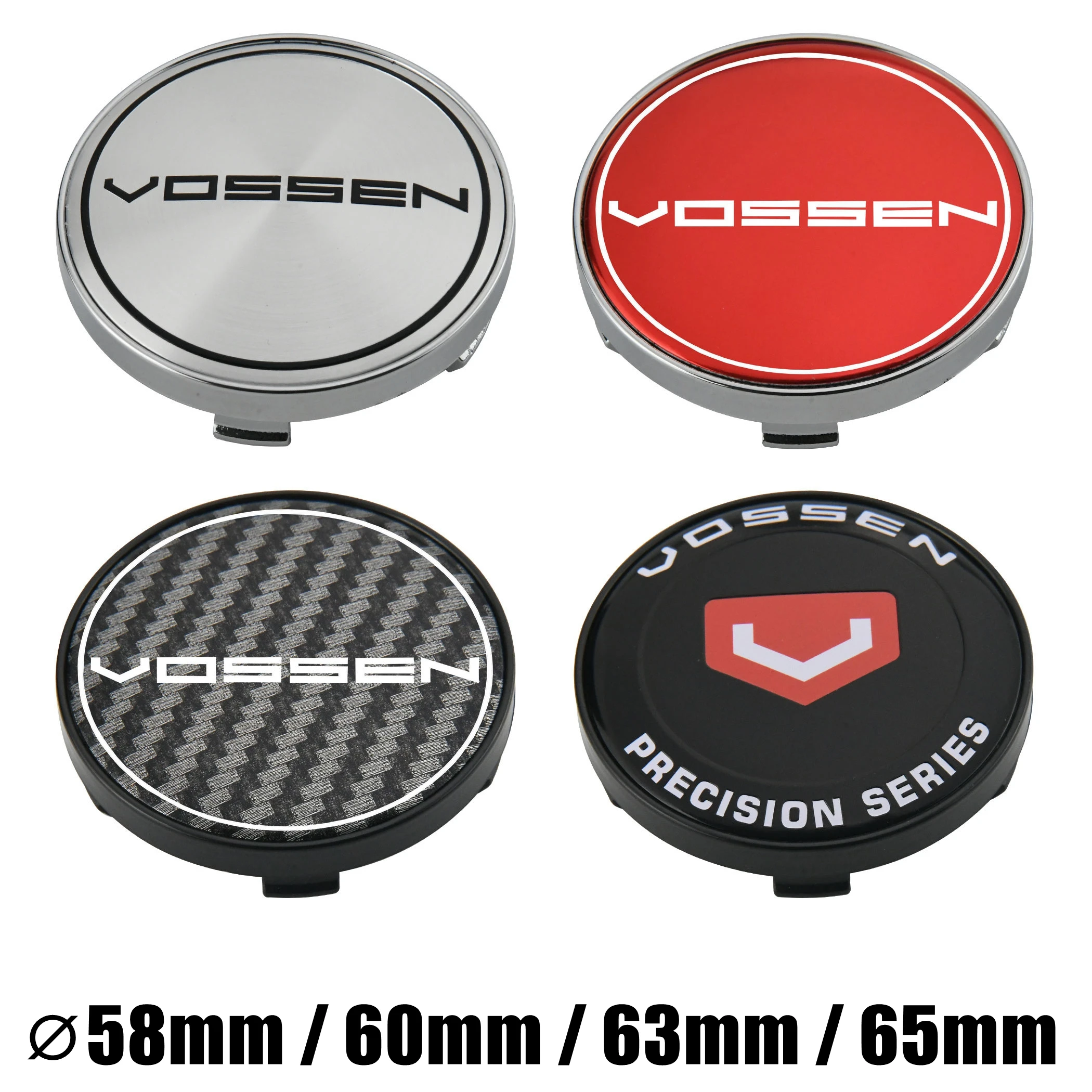 4 шт., 58 мм/60 мм/63 мм/65 мм, колпаки для ободов, эмблема VOSSEN, центральная крышка колеса, колпаки для ступиц, логотип спортивного автомобиля, аксессуары для шин