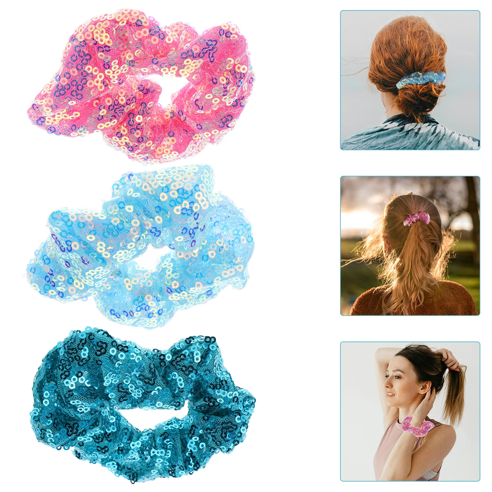 

5Pcs Bright Sequins Hair Ropes Daily Wear Stylish Durable Accessory Eyecatching Design Sequins Hair Ties