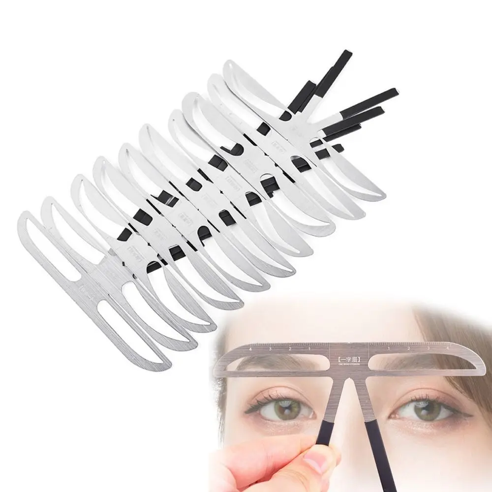 ثلاثية الأبعاد الحاجب الوشم حاكم 10 أنماط التوازن المشكل Microblading الحاجب Stencil سهلة الاستخدام قالب دليل رسم الحاجب المعدني