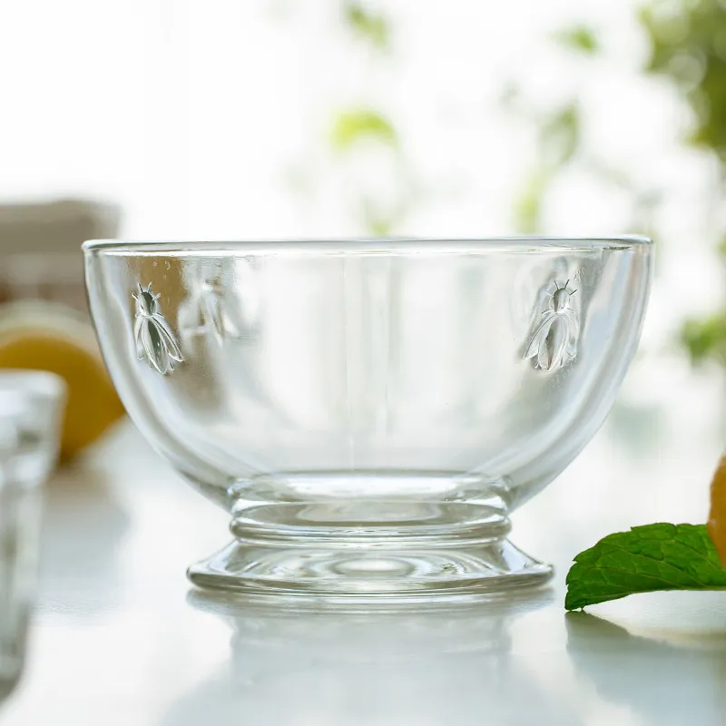 French Import Lead-Free Glass Dessert Bowl, Machine Made Heat Resistant 90C, Salad Dish, Fruit Cup, Yogurt Container for Home
