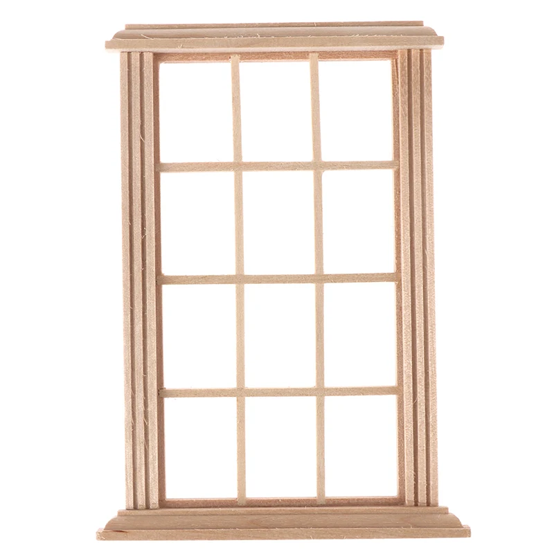 1:12 Dollhouse Miniature 12-pane Wooden Window Frame Model Furniture Accessories