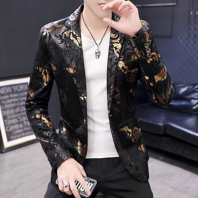 

HOO 2024 Men's Clothing Print Casual Slim Fit blazer Cool Smart