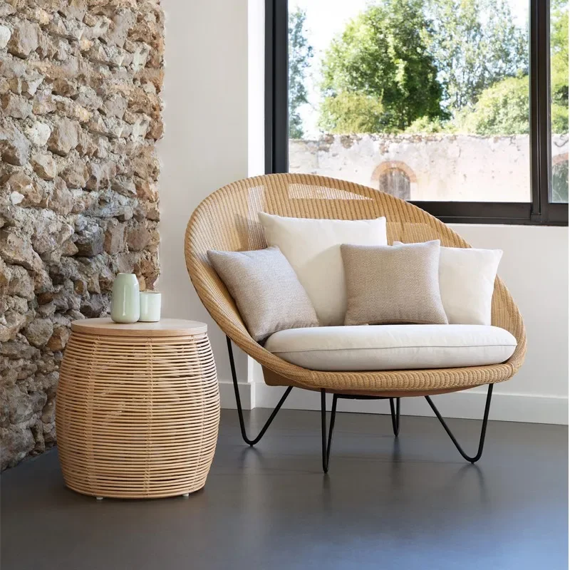 Balcony small sofa outdoor log color rattan chair round casual single Nordic ins creative bedroom rattan sofa