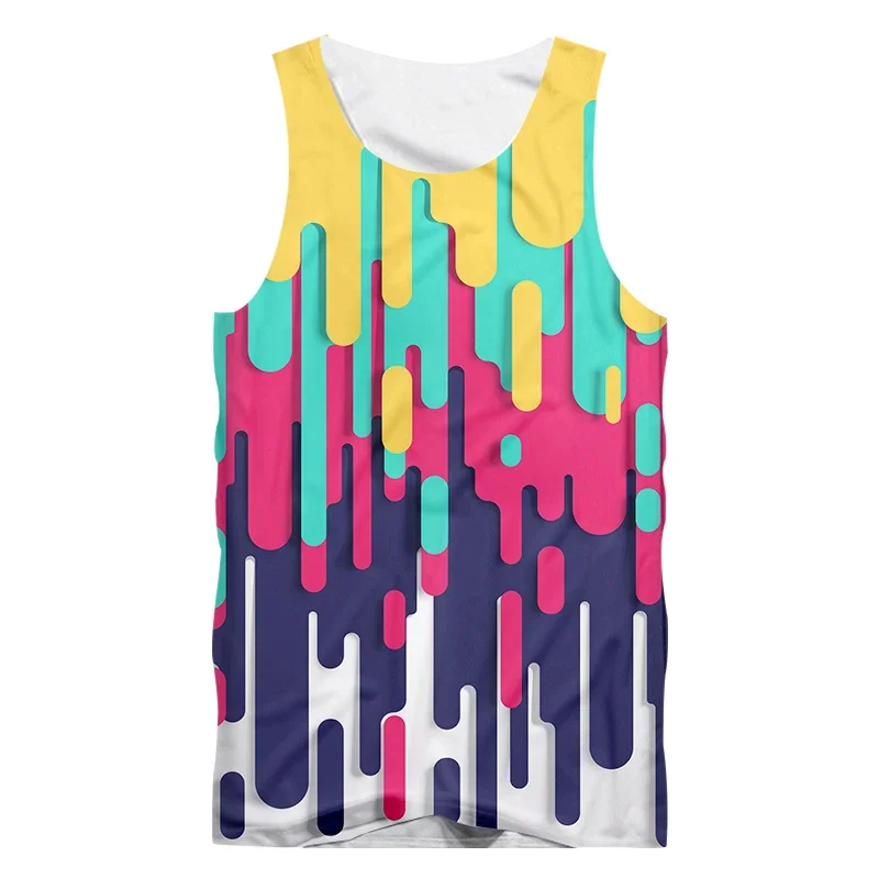 

Fashion Splash Paint Colorful Stripes 3D Printed Tank Top Men Casual Fashion Sports Vest Summer Oversized Gym Fitness Clothing