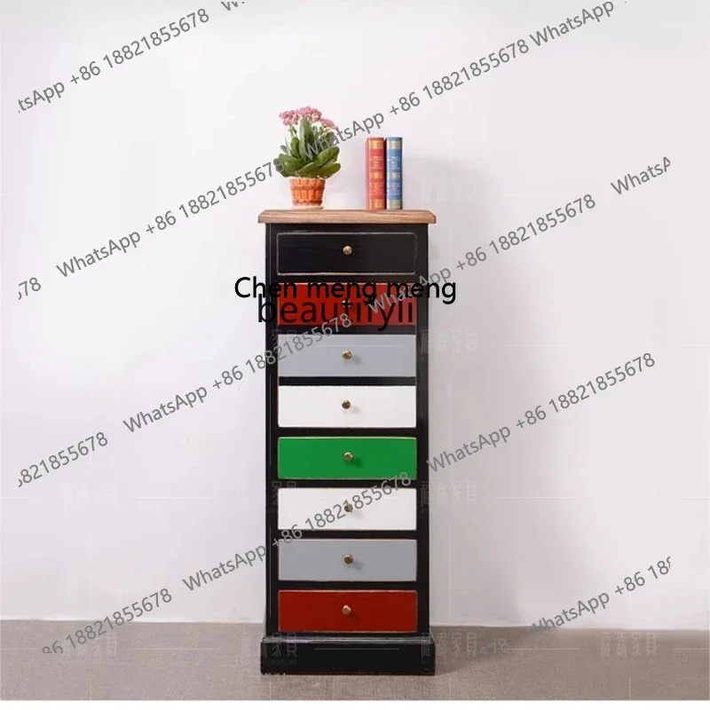 ss8350 New Chinese solid wood painted retro old locker decorative storage file chest