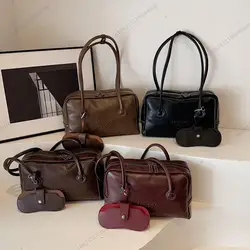 Shoulder Bag for Women with Double Zip Underarm Bag PU Leather with Inner Pocket Hobo Bag Retro Handbag for Work Travel