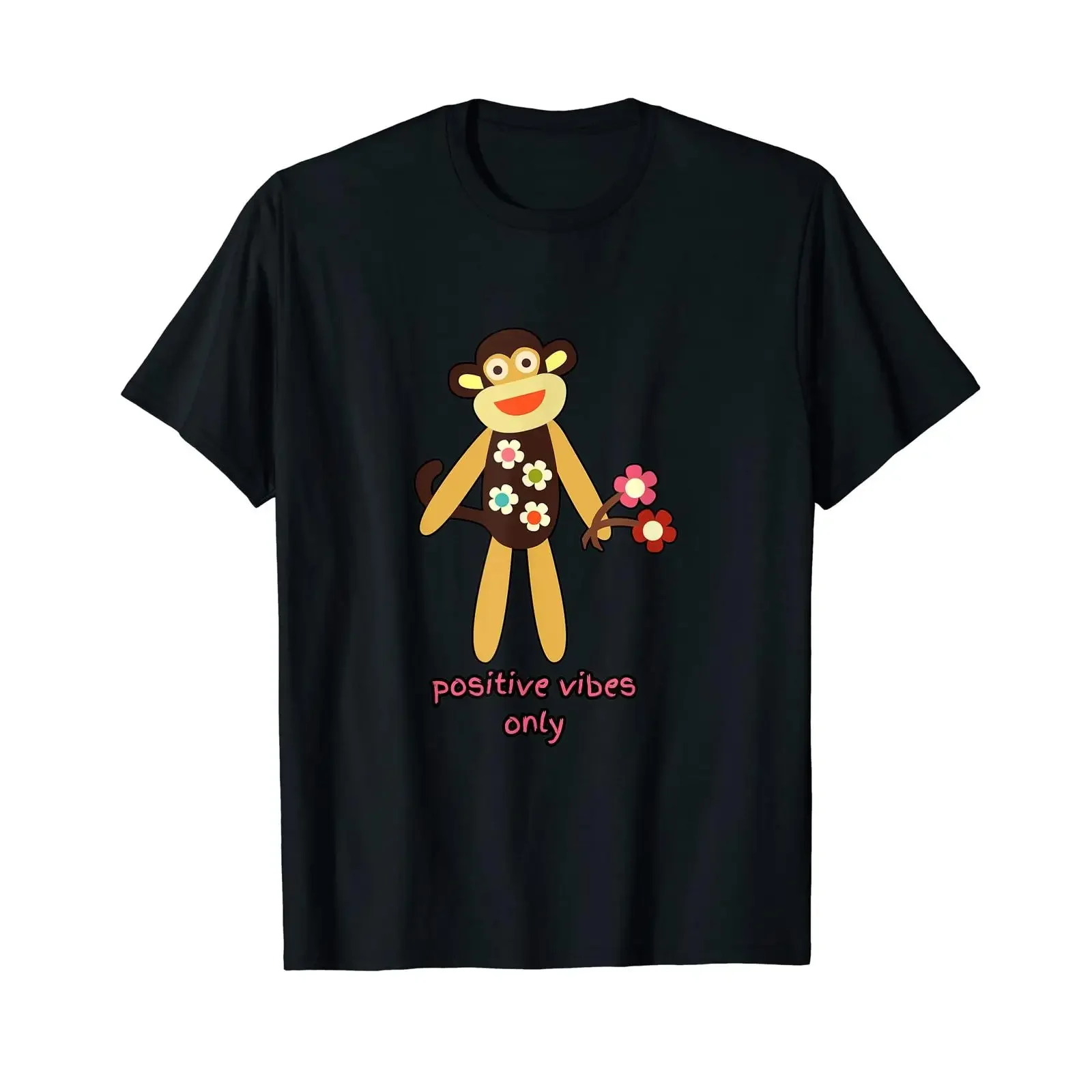Monkey Socks for Lovers Positive Vibes T Shirt Black S vintage Washed designer clothes graphic Top For Everyday Wear Slightly