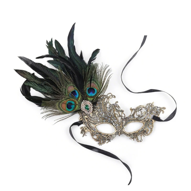 Masquerades Mask for Womens Feather Rhinestones Venetians Mask Party Evening Prom Ball Mask Halloween Cosplay Costumes