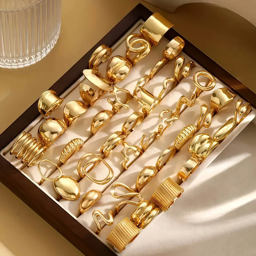 20/30 قطعة/الوحدة سحر الموضة بسيطة هندسية غير النظامية خط المفتوحة خواتم للنساء مزيج نمط أصابع مجوهرات اكسسوارات هدية حفلة #1