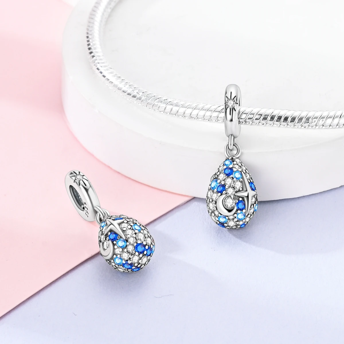 925 Silver Blue Summer Earth Sun Moon Charms Fit Original Bracelet Necklace DIY Beads For Jewelry Making