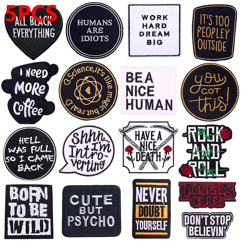 

5PCS/Lots Black Letters Embroidered Patches For Clothing Slogan Patches On Clothes Jackets Badge Iron On Patches For Clothes DIY