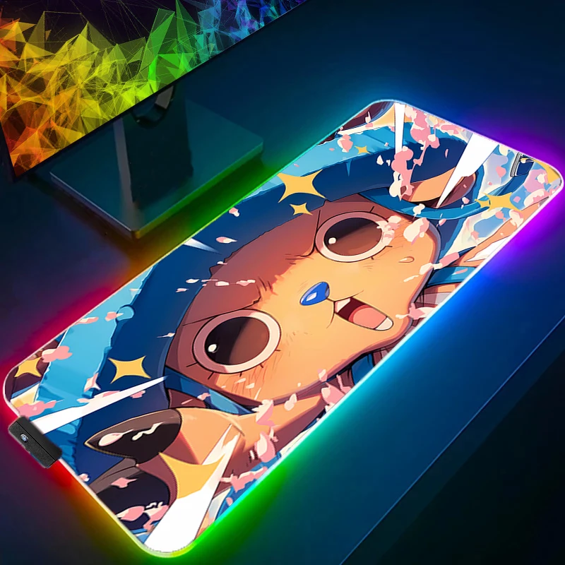 

LED Mouse Pad one Piece Tony Tony Chopper Anime Gaming Accessories RGB Mousepad Gamer PC Computer Keyboard Desk Mat Backlight