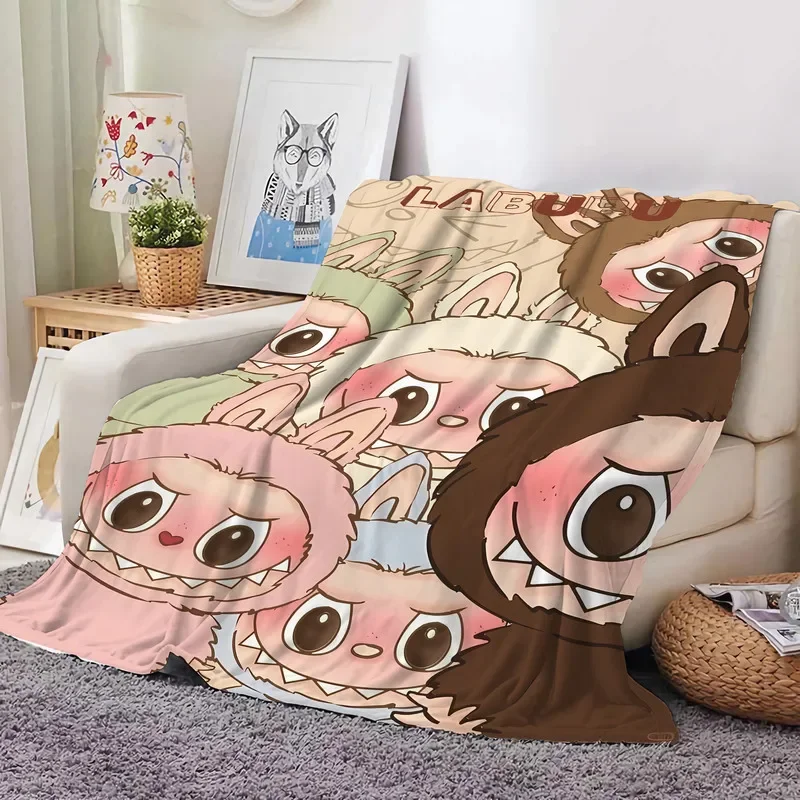 New Labubu Cartoon Anime Flannel Blanket Labubu Throw Home Sofa Lunch Break Blankets Student Blankets Nap Gift