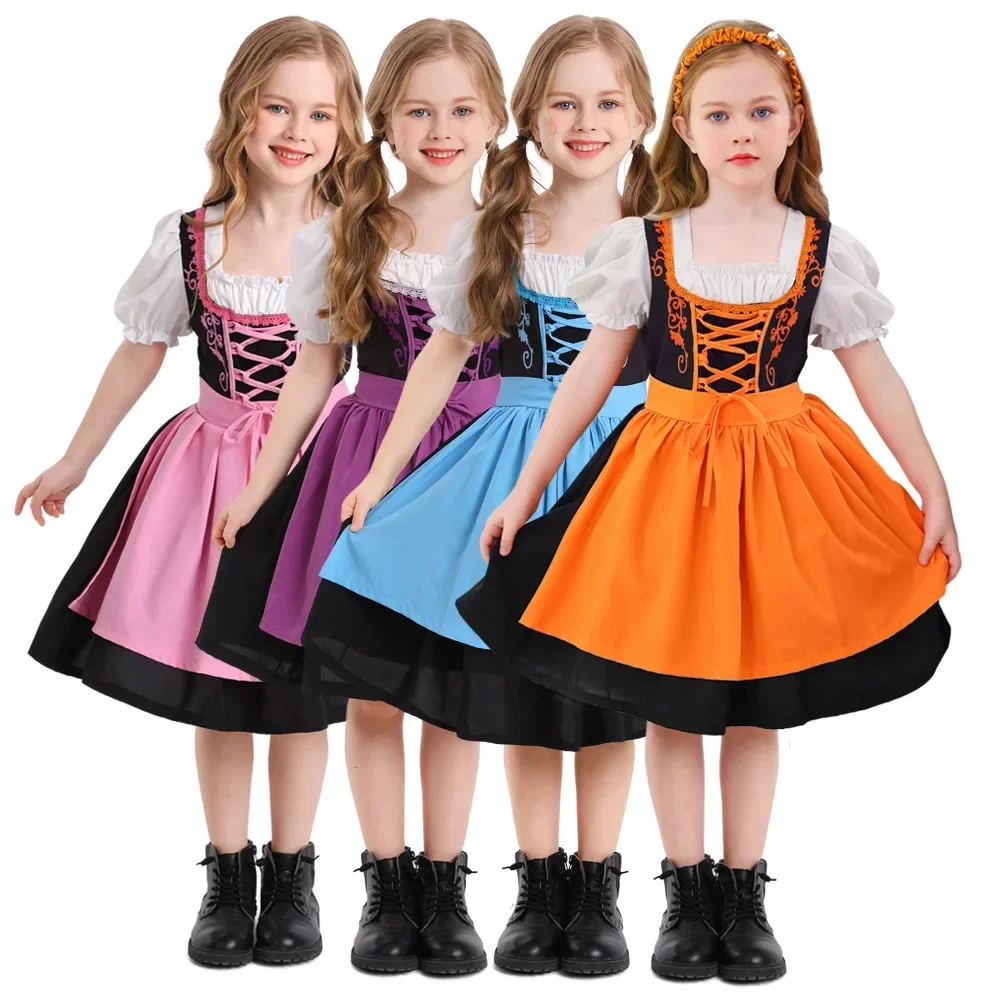 Children Kids Girls Oktoberfest Dirndl Dress Bavarian Peasant Waitress Beer Maid Costume Cosplay Carnival Halloween Party