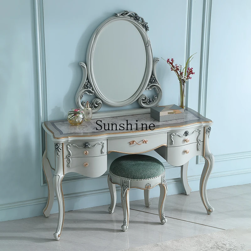 Court French dresser solid wood European furniture master bedroom relief makeup mirror combination