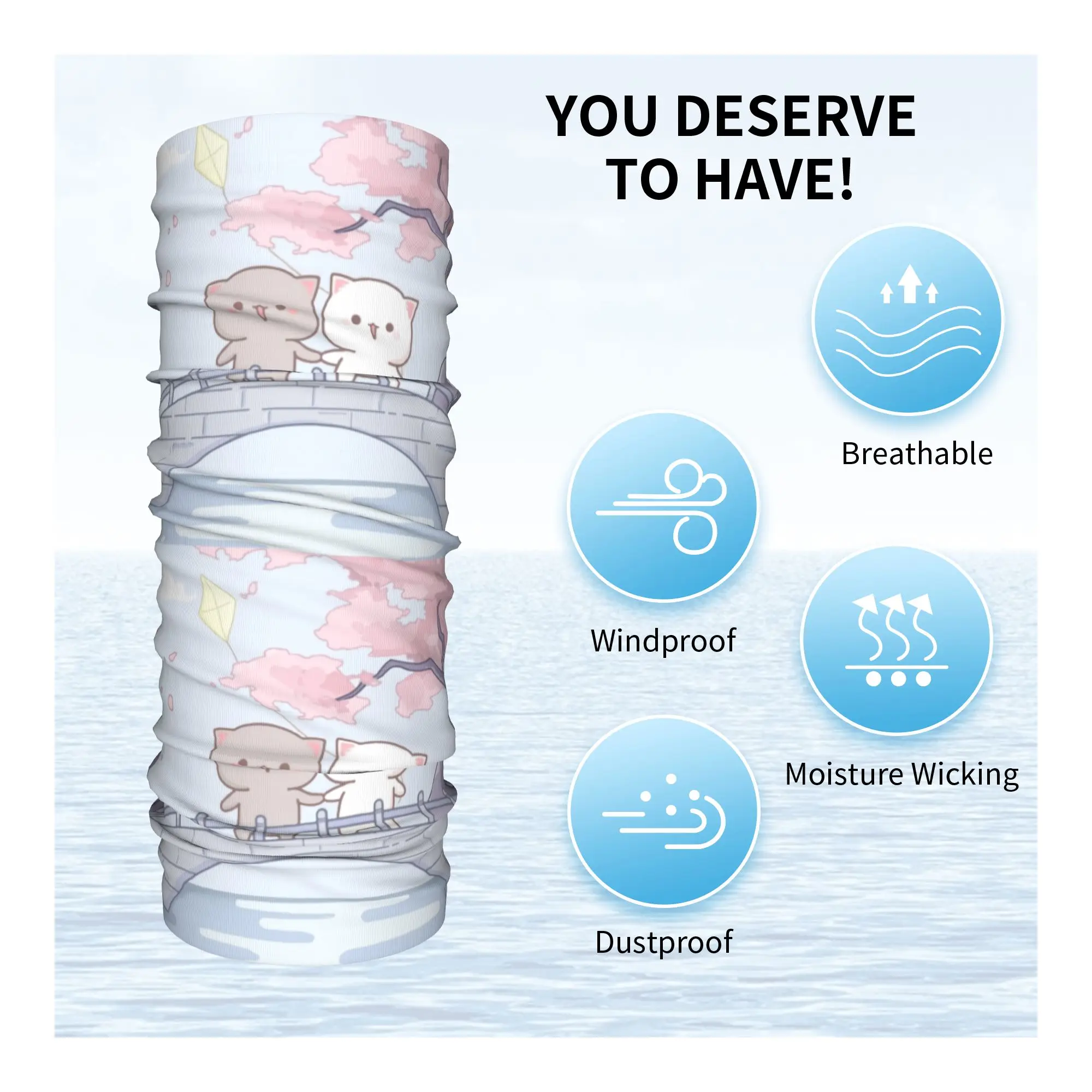 Penutup Leher Kucing Mochi Peach dan Goma Romantis Khusus Wanita Pria, Pelindung UV, Syal Bandana Musim Dingin untuk Hiking