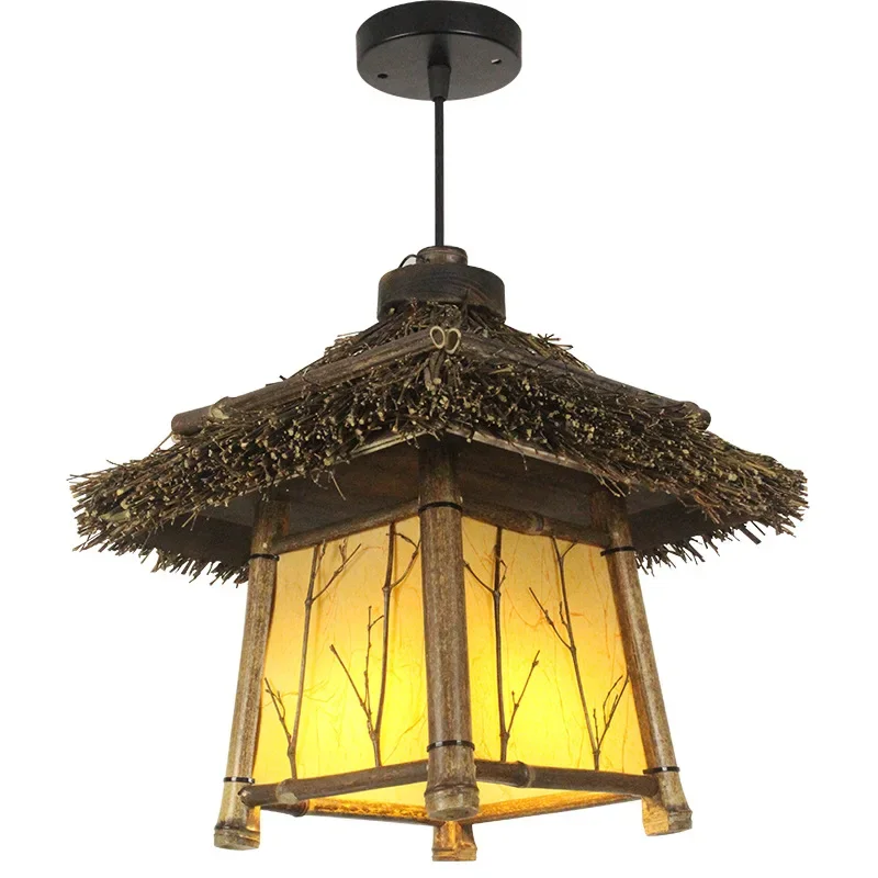 Creative Bamboo Weaving Pendant Light Corridor Balcony Chinese Style Antique Entry Chandelier Garden Restaurant led Hanging Lamp