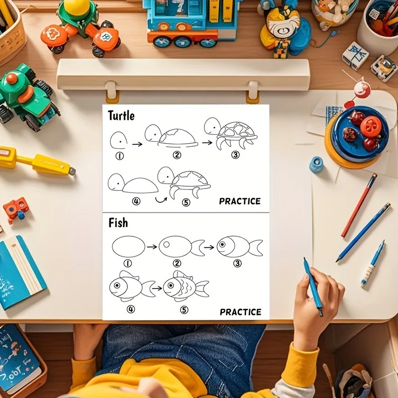

Fun Drawing Book Drawing Book Step-by-Step Guide with Animal Illustrations Cute Cartoon Characters Colorful Patterns Book