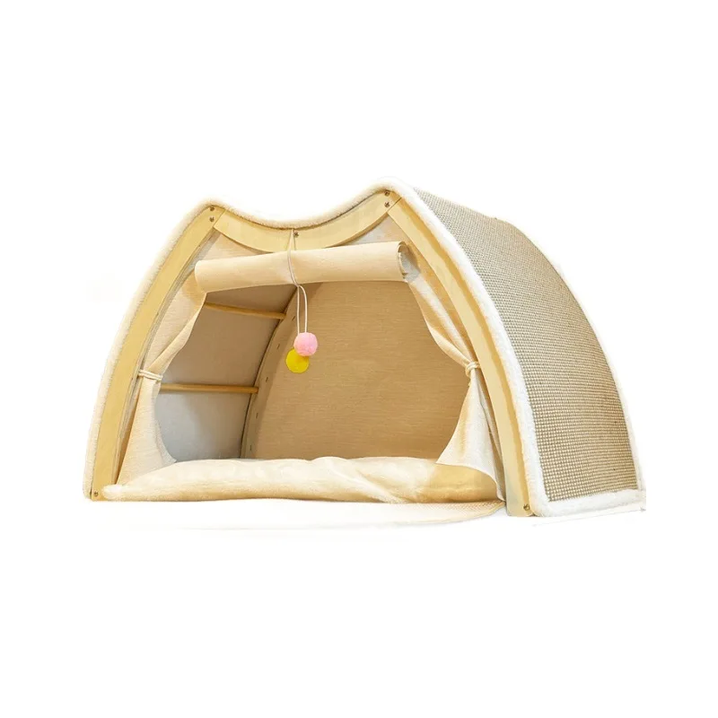 

Кошачья палатка-домик из сизаля с интегрированной износостойкой когтеточкой, универсальная, всесезонная, большая, из массива дерева, закрытая.