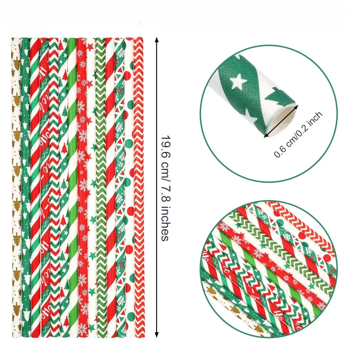 Christmas Paper Straws Red Green White Gold Party Drinking Straw with Stripe Wave Christmas Tree Snowflake Design Decor Supplies