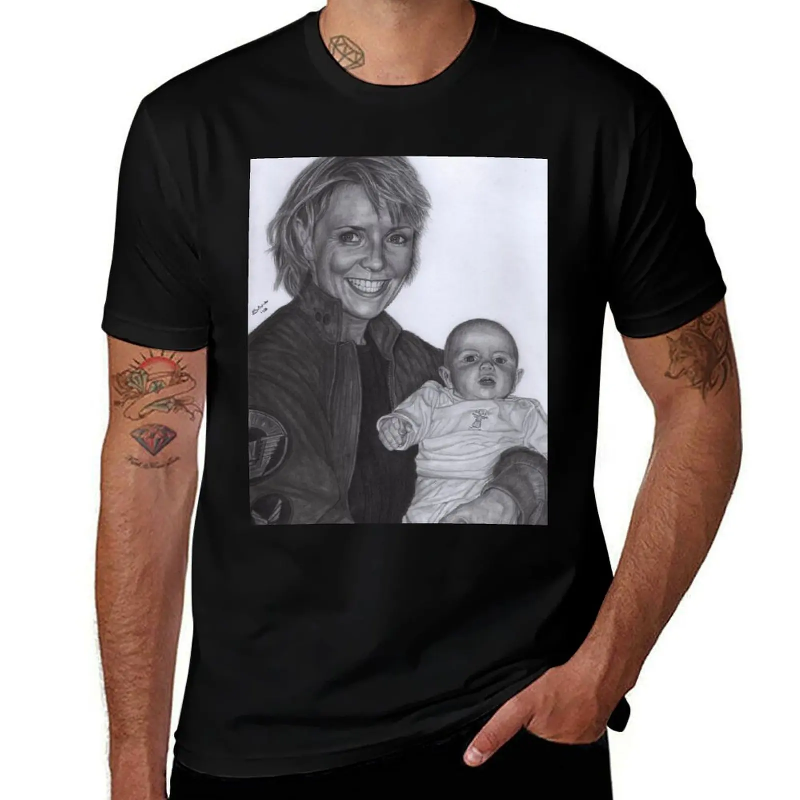 Amanda Tapping and baby Olivia T-Shirt man t shirt cotton T-Shirt