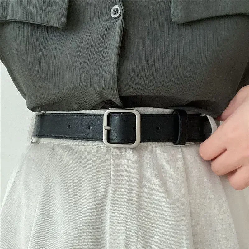 

2024 new Korean fashion belt students casual retro simple square buckle belt trouser belt men and women