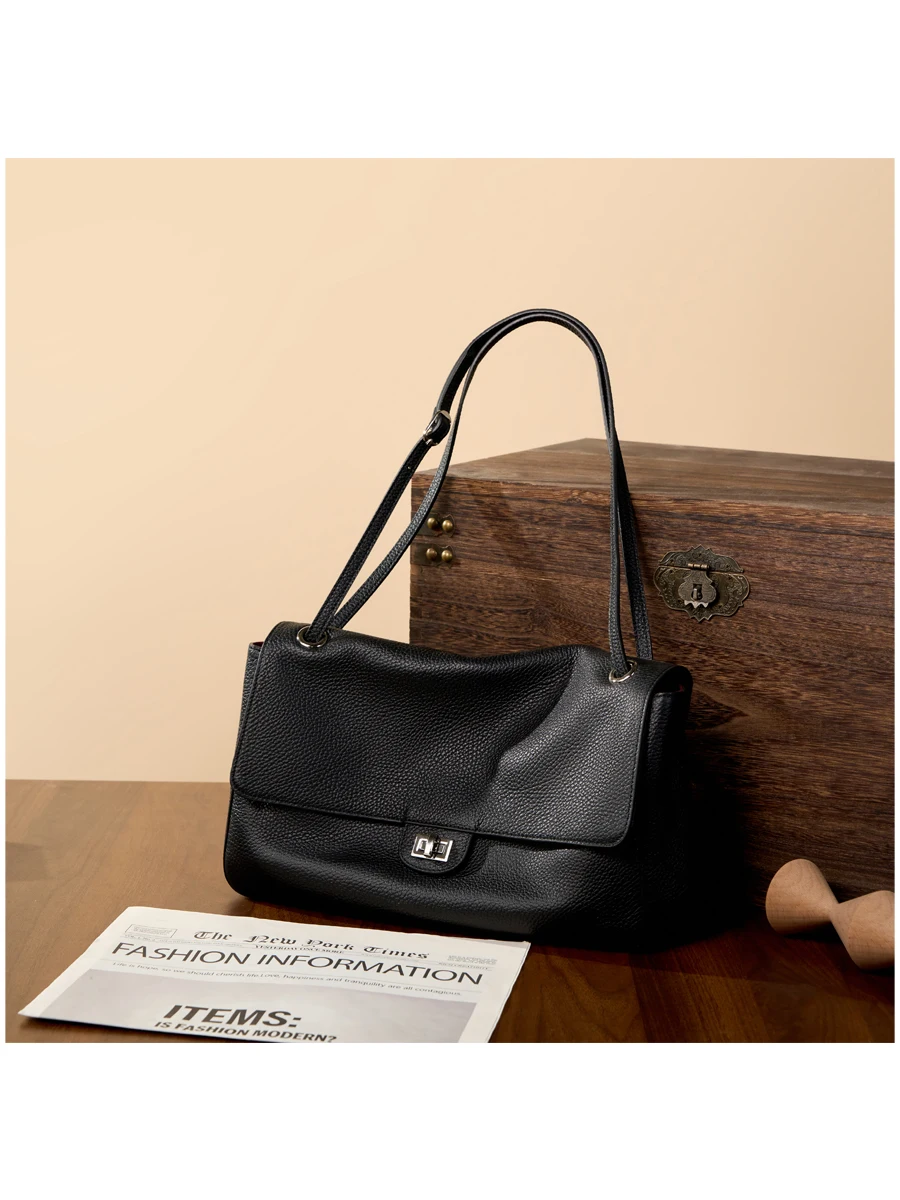 Genuine Leather Large Capacity Women Crossbody Bag Luxury Designer Flap Closure Handbag With Adjustable Strap For work Daily Use