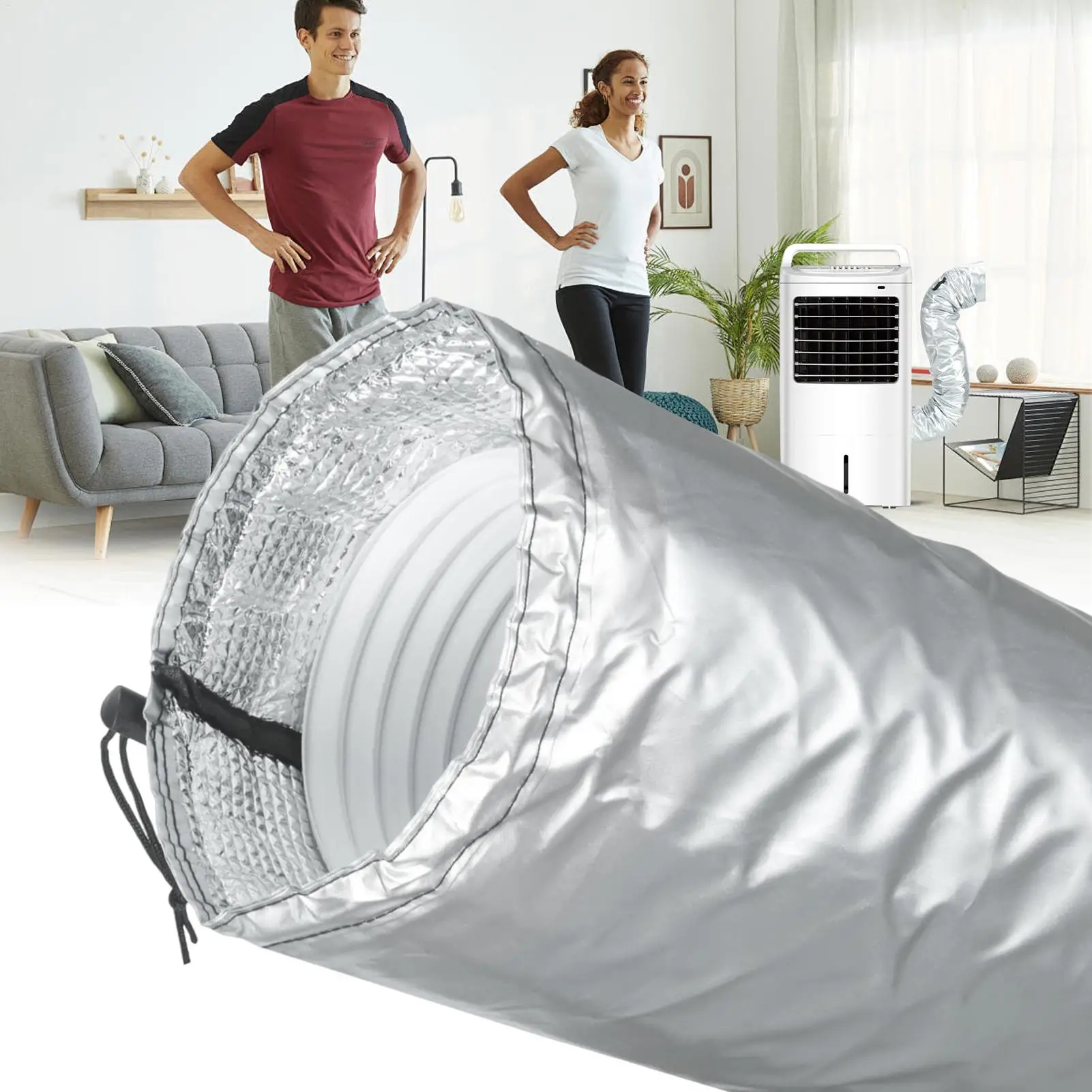 Portable AC Vent Hose Insulation Sleeve with Heat Resistant Properties for Use in Variable Ambient Temperature Environments