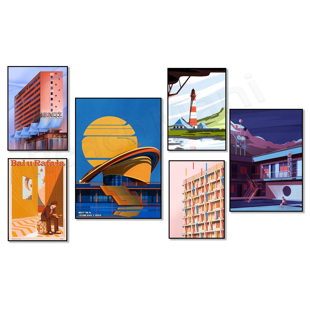 Aquarium, balloon, lighthouse, cosmology, berlin, motorway motel, winter city poster travel poster, minimalism, wall art decor