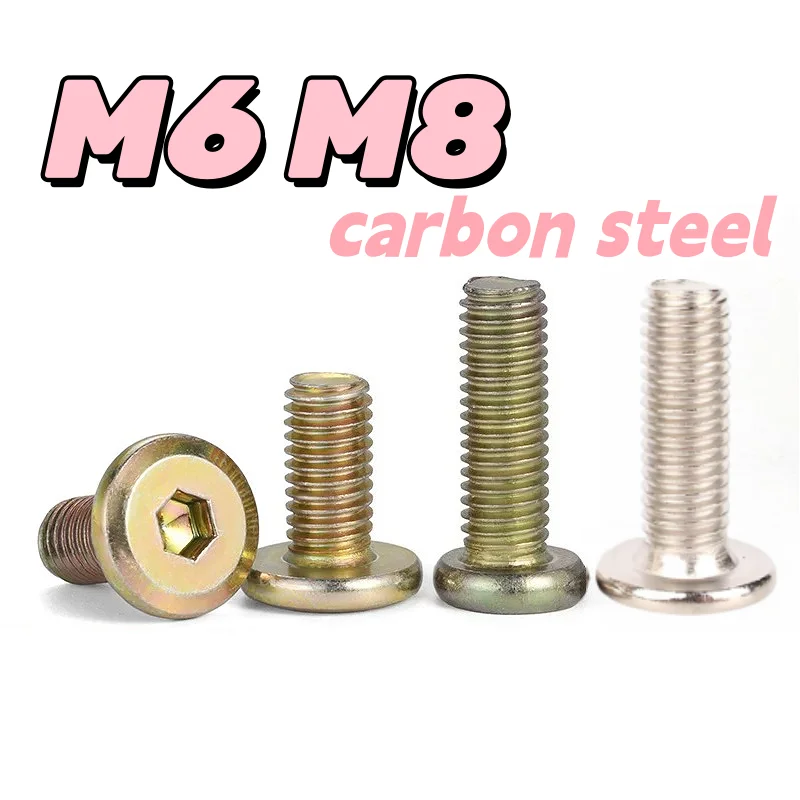carbon steel Nickel plated/Color zinc M6 M8 furniture joint bolts large flat head chamfered edge allen hex socket screws