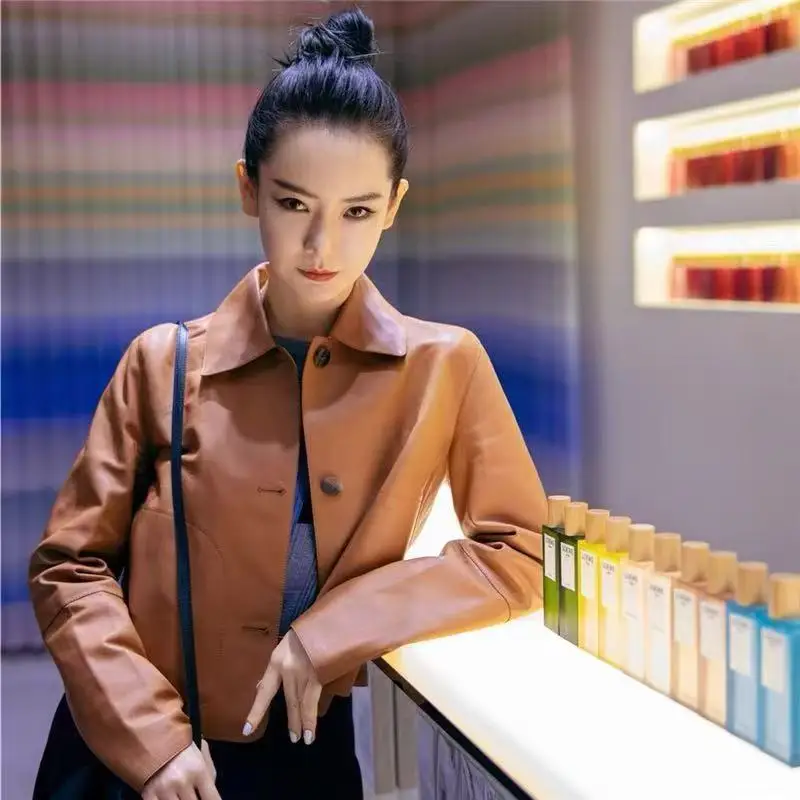 Women's Jacket New Autumn new Simple Casual Single-breasted Leather Jacket Female Short Lapel Temperament Loose Leather Jacket