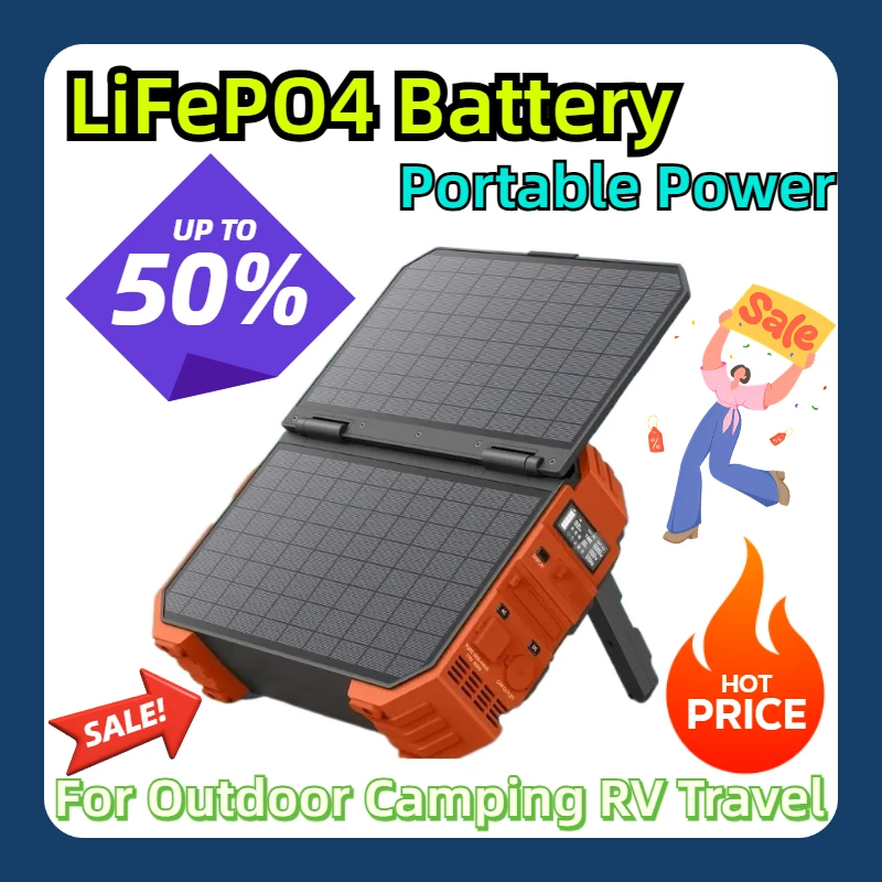 

For Outdoor Camping RV Travel Portable Power Station with Built-in Solar Panel LiFePO4 Battery Pack Solar Generator