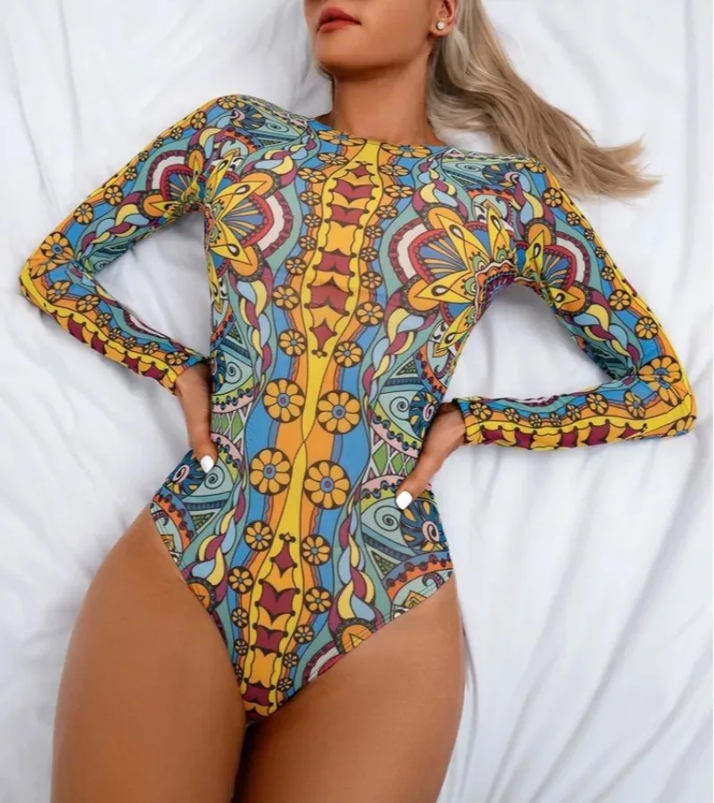 Women Long Sleeve Swimsuit UV Protection Rash Guard SPF Sunblock Surfing Suit Diving Swimwear Beach Sportswear Bodysuits