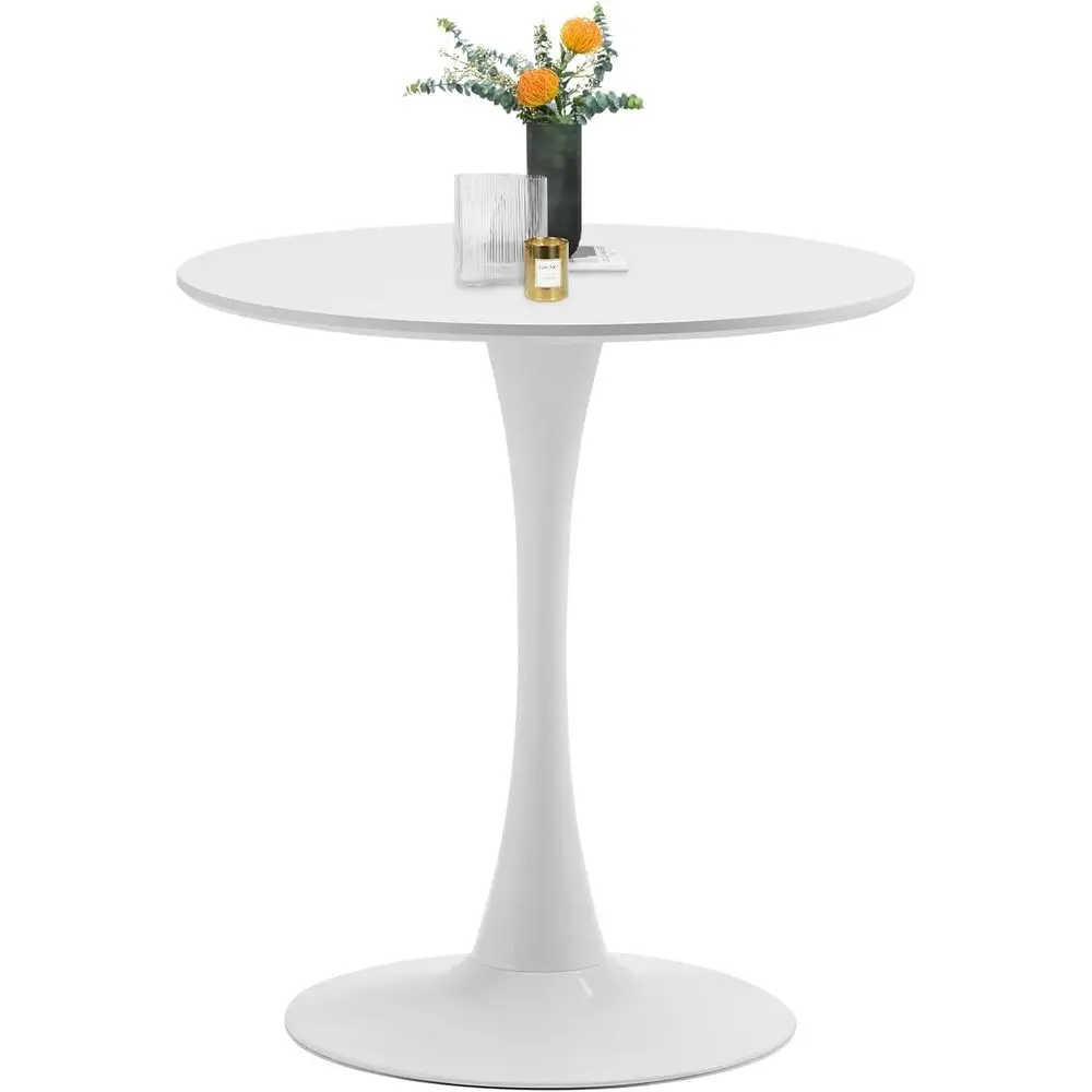 

White Round Dining Table, 27.6" Tulip Table Kitchen Round Dining Table or 1-2 People with MD Table Top and Metal Pedestal Base,