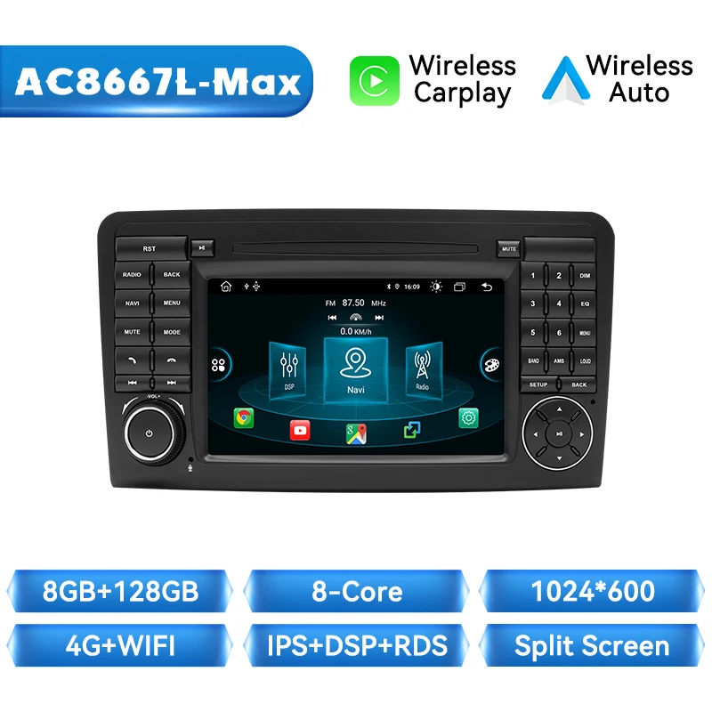 Draadloze Carplay Autoradio Speler Voor Benz ML 320/350/W164 (2005-2012) GL Android 14 Multimedia Navigatie 4G Wifi Stereo 8 Core
