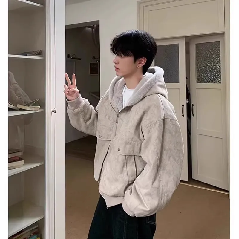 American Winter New Fashion Men Solid Color Simple Basic Casual Trendy Daily Hooded Parkas Male 2026 Top Clothes Coats Jackets