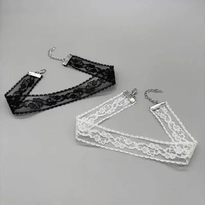 Short Lace Choker Necklace Delicate Romantic Lightweight Black White Jewelry for Women Girls Valentine's Day Gift