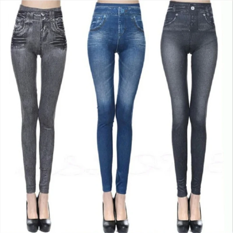 Ultra High Stretch Denim Inspired Leggings for Women High Waist Slim Fit Lifted Buttocks Tight Pants for Women