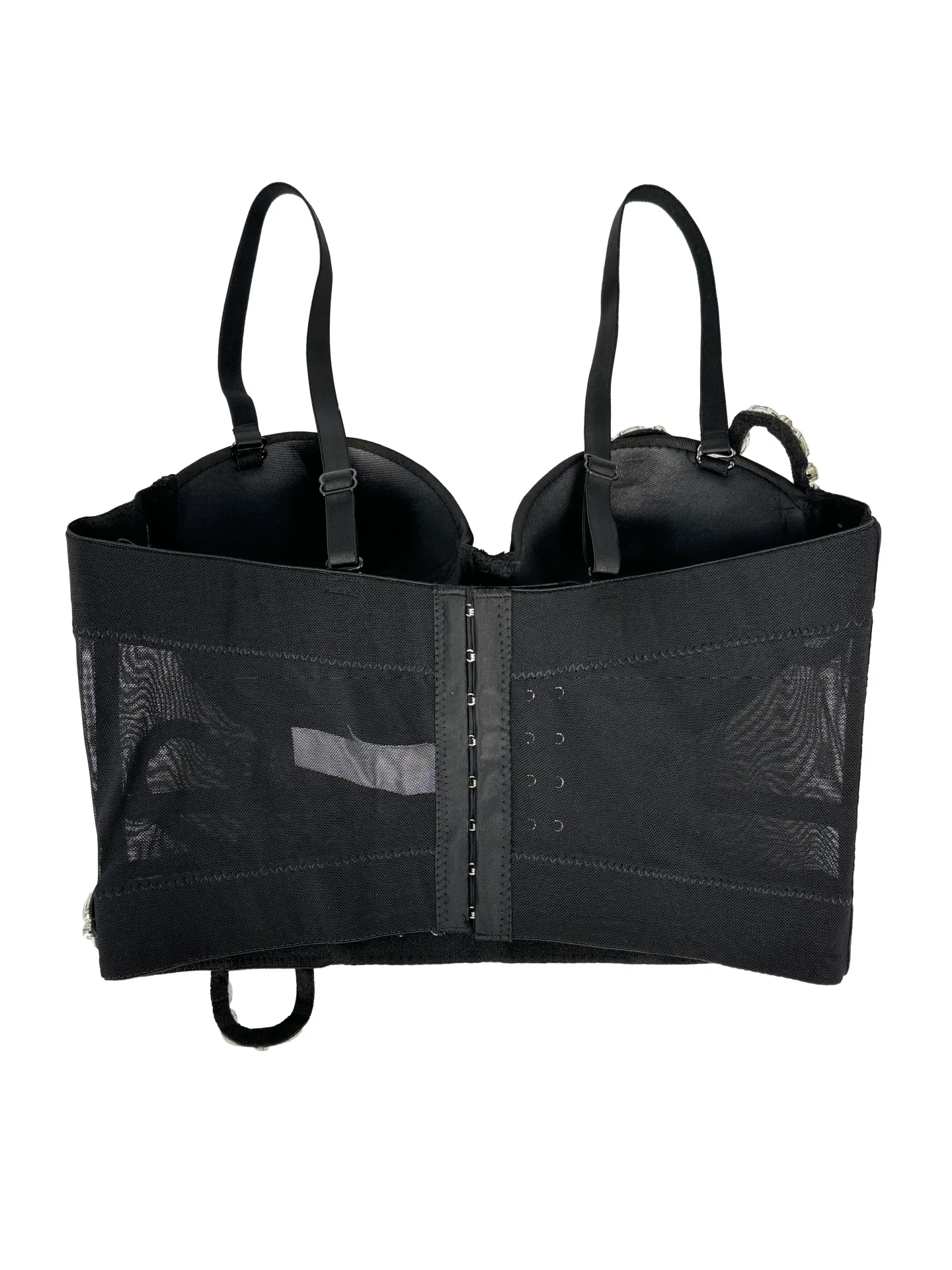 Maßgeschneiderter Damen-BH mit Diamant-Blumen-Fischgrätenmuster, schmal sitzende Leibchenweste, halbtransparentes Mesh-Fischgräten-Top, sexy BH