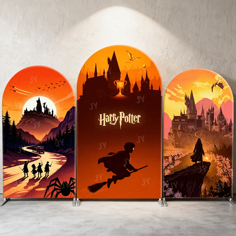 Fondo Vibrante con Arco de Harry Potter, Castillo de Hogwarts, Copa del Tricorazón, Escoba de Quidditch, para Fiesta de Cumpleaños, Cabina de Fotos de Magos