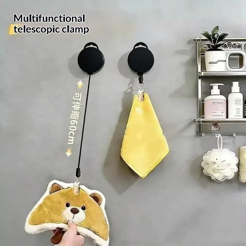 【New】Automatic Retractable Towel Rack No Punching Self Adhesive Wall Holder Waterproof for Poolside Outdoor Balcony Use