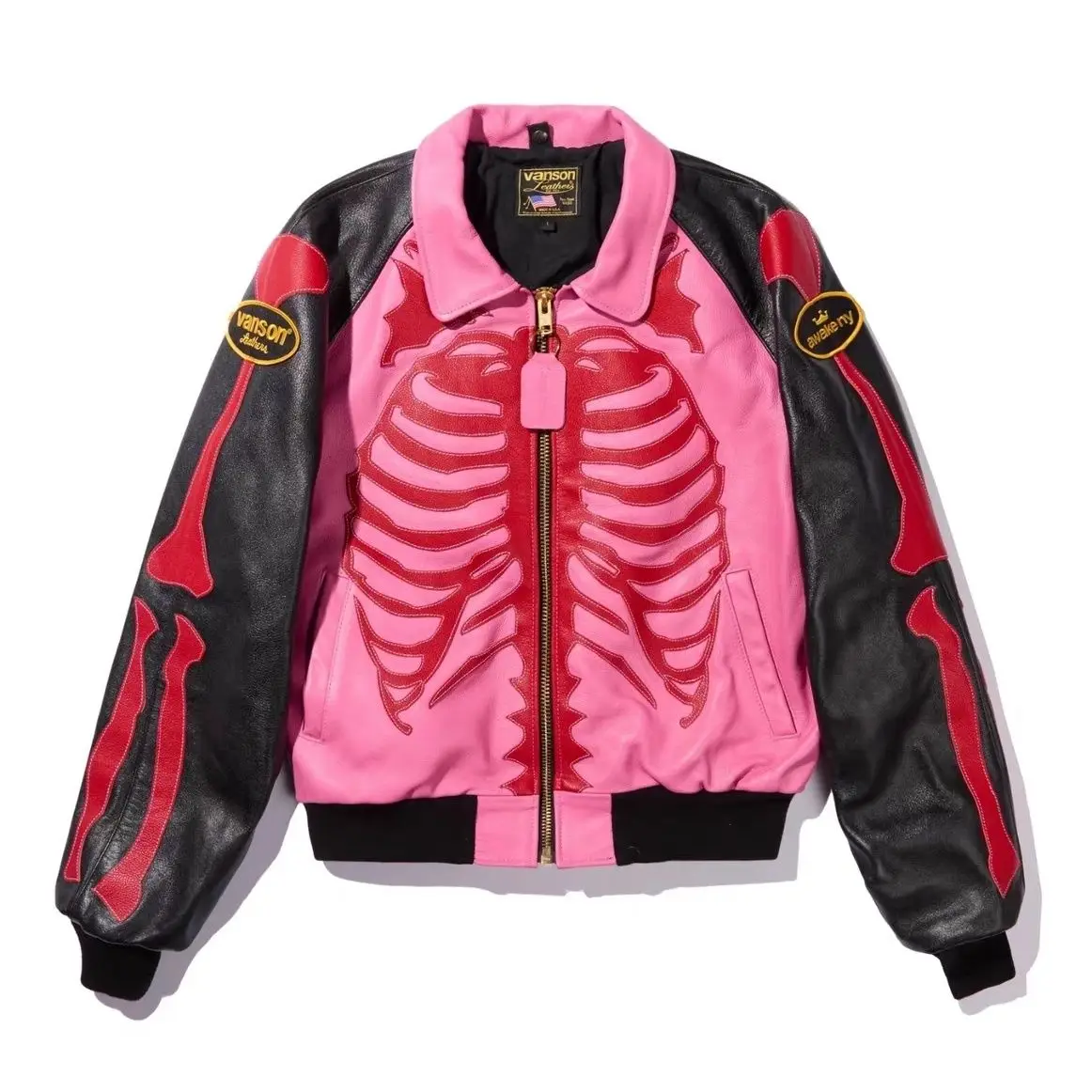 

Retro Motorcycle Leather Jacket Heavy Industry Embroidery Coat Skulls Pattern Stand Collar Flight Jacket American New Streetwear