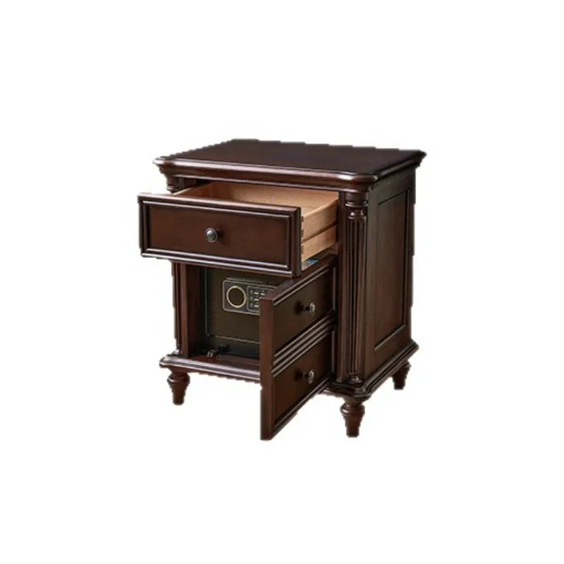 American all solid wood bedside table with safe integrated walnut wood log bedside table retro bedroom locker
